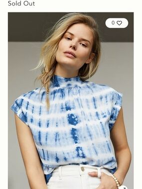 cloth & stone Blue Tie-Dye Cap Sleeve Mock Neck Top